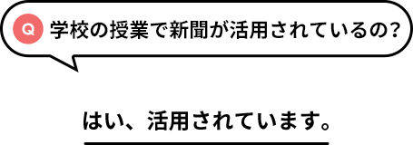 Q「学校の授業で新聞が活用されるの？」/A「はい、活用されます。」